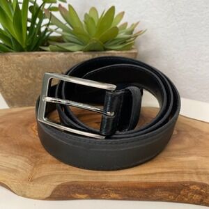 JOS A BANK Mens Black‎ Genuine Leather Dress Belt Silver Buckle Size 40
